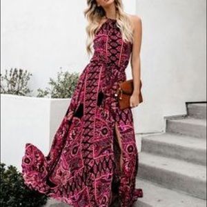 Paisley Adjustable Halter Maxi Dress